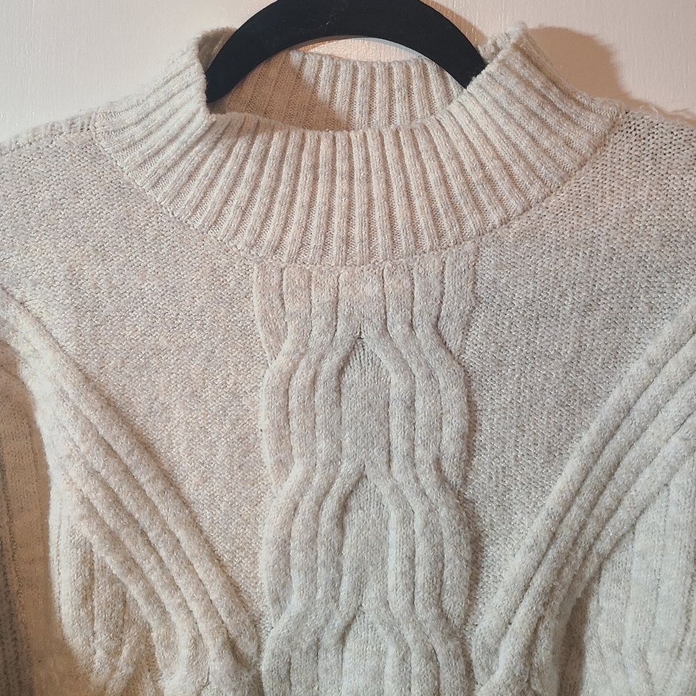 Simply Vera Vera Wang Cable Knit Mockneck Sweater White Gray Size L - Picture 4 of 6